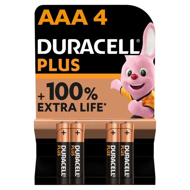 Duracell Plus AAA Alkaline Batteries LR03 4 per pack