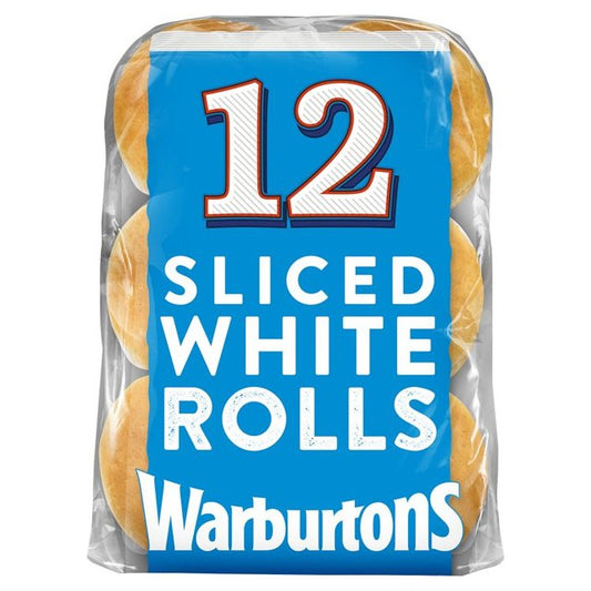 Warburtons Sliced White Rolls 12 per pack
